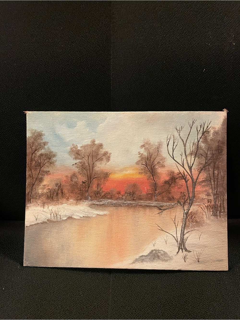 Sunset Winter Landscape Canvas Art - Brown and Orange
